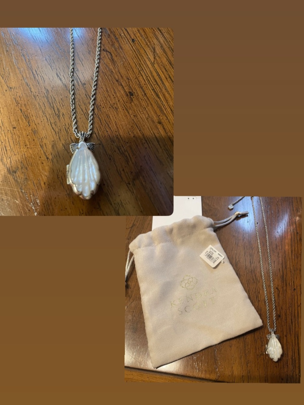 NWOT Kendra Scott Vintage Silver Alexa Locket w/ Ivory MOP Shell